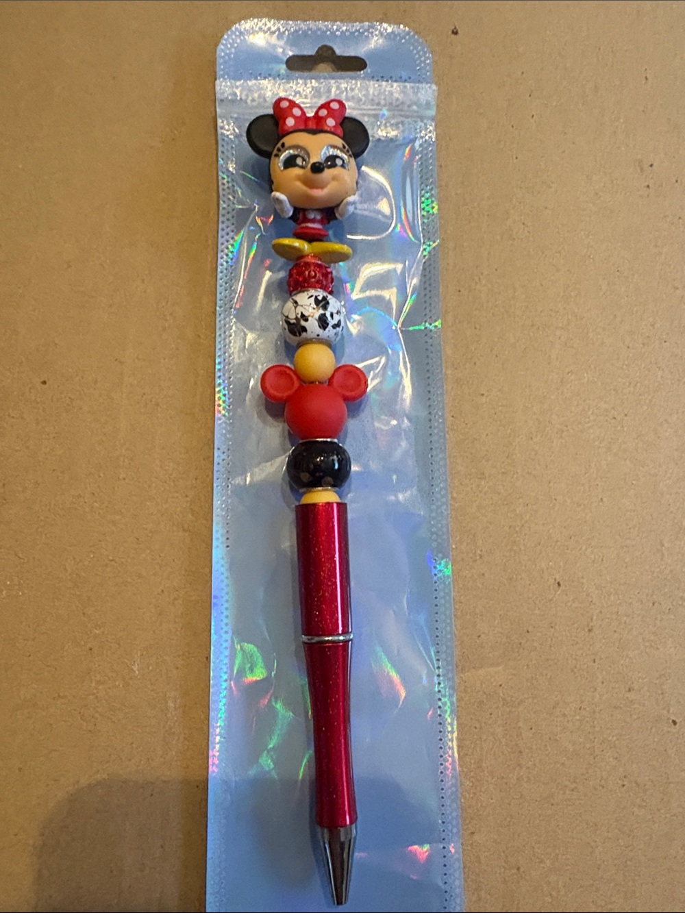 Red Minnie-Style Beaded Pen for Kids